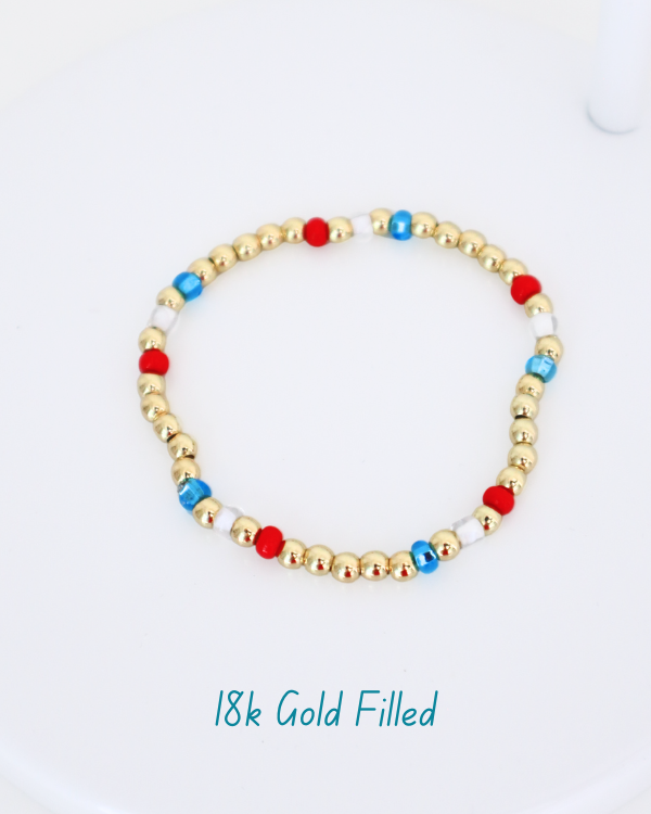18K Gold Filled Red White & Blue Bracelet