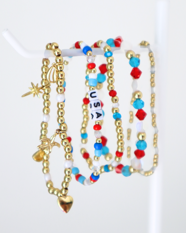 18K Gold Filled Red White & Blue Bracelet