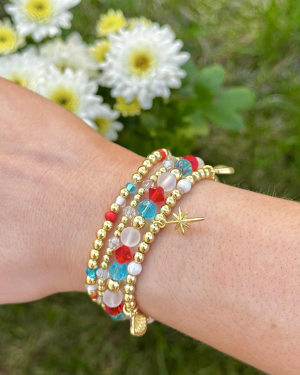18K Gold Filled Red White & Blue Bracelet