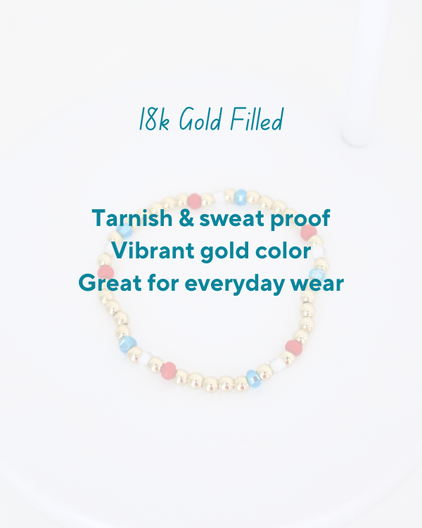 18K Gold Filled Red White & Blue Bracelet