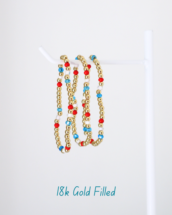 18K Gold Filled Red White & Blue Bracelet