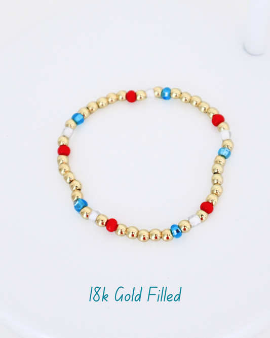 18K Gold Filled Red White & Blue Bracelet