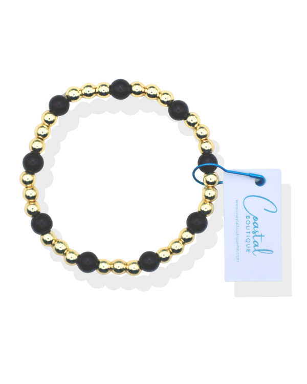 18K Gold Filled Black Bead Bracelet