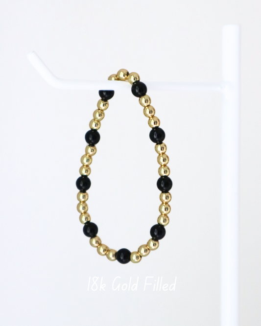 18K Gold Filled Black Bead Bracelet