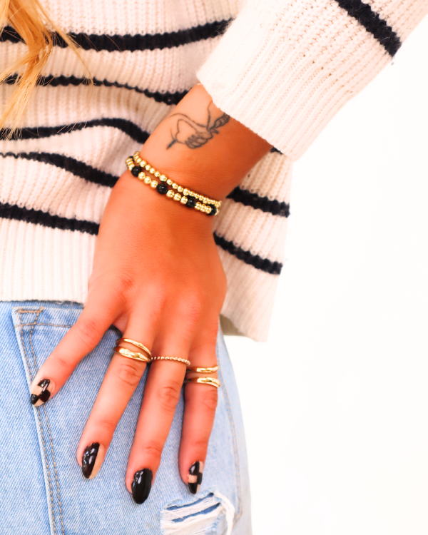 18K Gold Filled Black Bead Bracelet