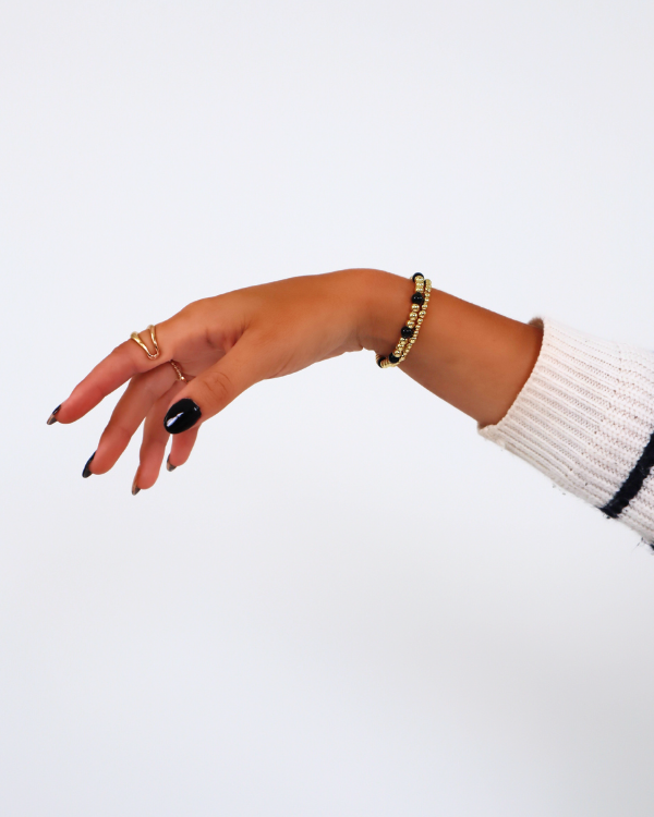 18K Gold Filled Black Bead Bracelet
