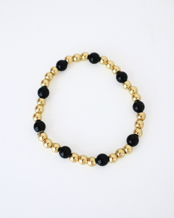 18K Gold Filled Black Bead Bracelet