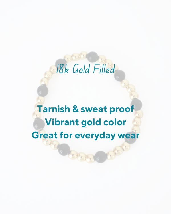 18K Gold Filled Black Bead Bracelet