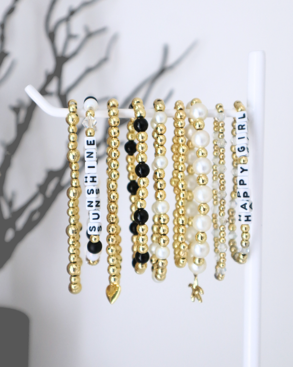 18K Gold Filled Black Bead Bracelet