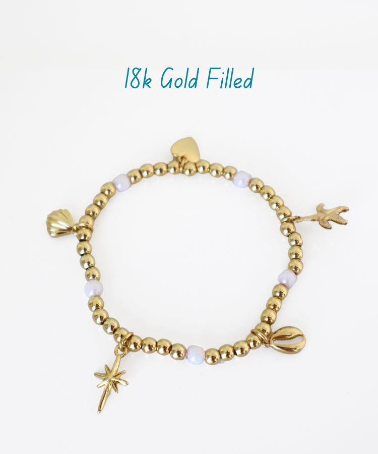 18K Gold Filled Summer Charm Bracelet Beaded
