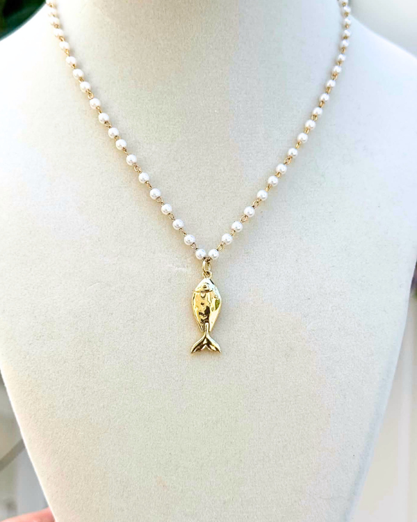 18K Gold Filled Gone Fishing Choker Necklace