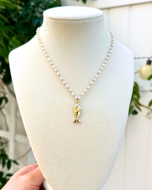 18K Gold Filled Gone Fishing Choker Necklace