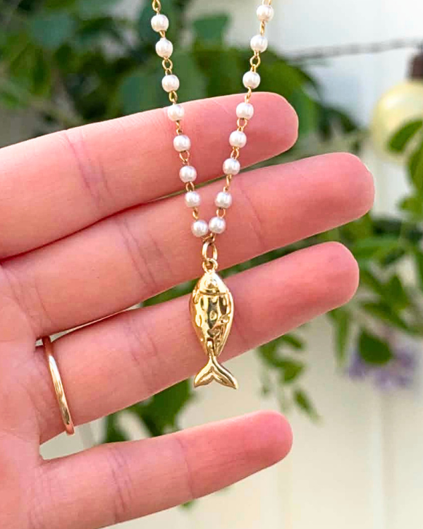 18K Gold Filled Gone Fishing Choker Necklace