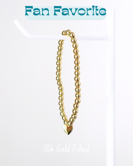 18k Gold Filled Heart Bracelet - Tarnish Free