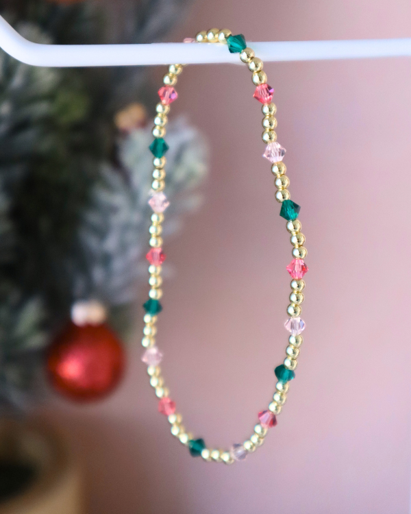 18k Gold Filled Pink & Green Bling Bracelet