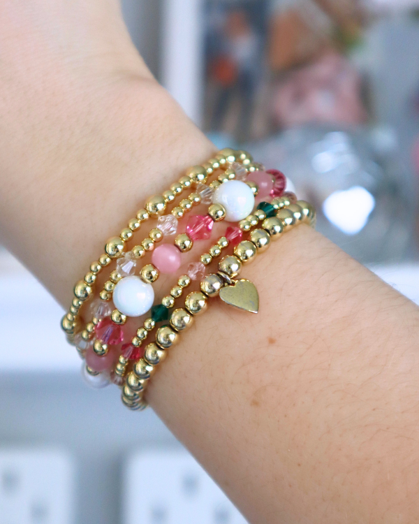 18k Gold Filled Pink & Green Bling Bracelet
